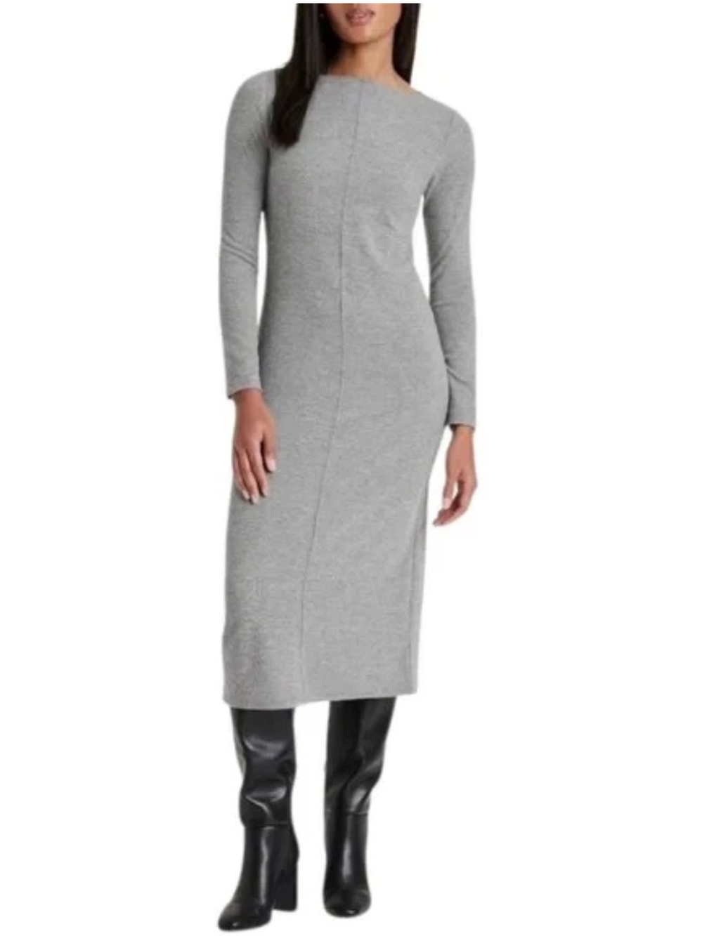 A New Day Soft Knit Midi Shift Dress Long Sleeves Gray Women Medium M